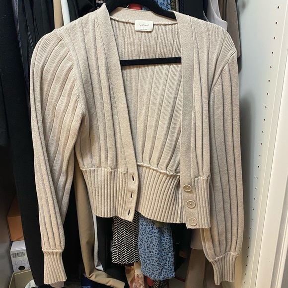 Aritzia Plunge Front Cardigan in Heather Oatmeal Size Small - Picture 2 of 3